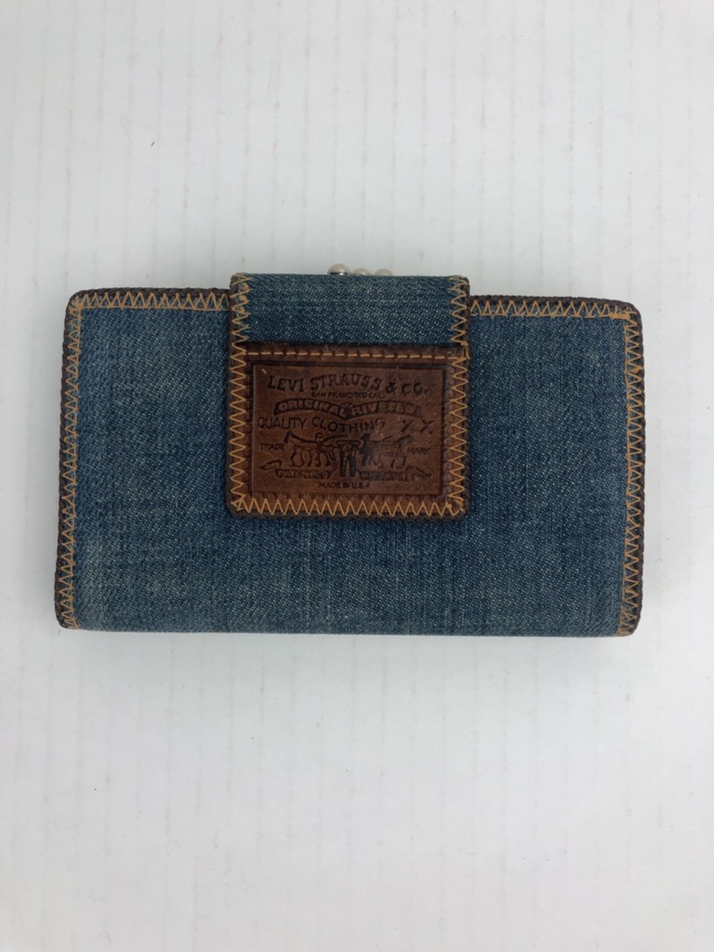 Vintage Levi Strauss Blue Denim Brown Leather Women’s Wallet with Coin Pockets